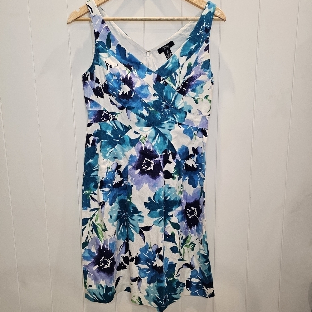 Chaps Ralph Lauren Dress Women's Size 10 Floral Spring Wedding V Neck